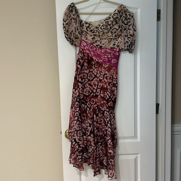 AMUR Jaylah Leopard Print One Shoulder Dress in Neutral Pink Rust - Picture 5 of 5